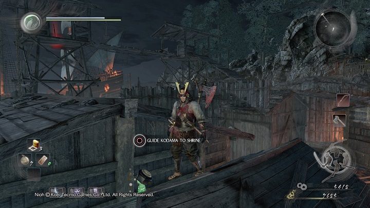 Zanim stoczysz walkę o wyjście z obozu warto jeszcze wrócić na wieżę strażniczą z upiorem - NiOh: Wyspa Demonów cz.2 (Isle of Demons) - solucja, opis przejścia - NiOh - poradnik do gry