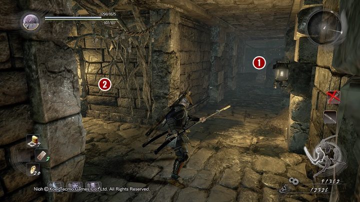 Idąc dalej zobaczysz korytarze widoczne powyżej - NiOh: Uśpiony kamień dusz (The Spirit Stone Slumbers) - solucja, opis przejścia - NiOh - poradnik do gry