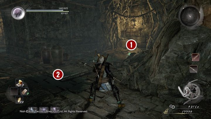 Już po chwili trafisz na kolejnego Kodamę [1] schowanego po prawo - NiOh: Uśpiony kamień dusz (The Spirit Stone Slumbers) - solucja, opis przejścia - NiOh - poradnik do gry