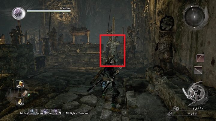 Tuż po wyjściu z bezpiecznej strefy po lewej trafisz na żywego rycerza - NiOh: Uśpiony kamień dusz (The Spirit Stone Slumbers) - solucja, opis przejścia - NiOh - poradnik do gry