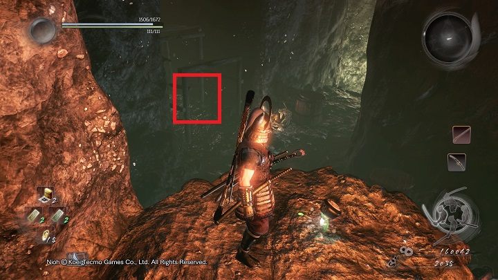 Pierwszy duszek ukryty jest na półce widocznej na obrazku - NiOh: Upiory srebrnej kopalni (The Silver Mine Writhes) - solucja - NiOh - poradnik do gry