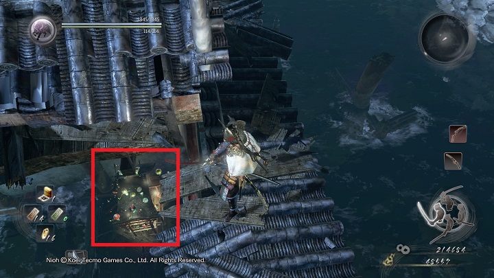 Jeśli skręcisz w prawo to musisz stawić czoła szkieletowi, który patroluje tą część dachu - NiOh: Ocean znów ryczy (The Ocean Roars Again) - solucja, opis przejścia - NiOh - poradnik do gry