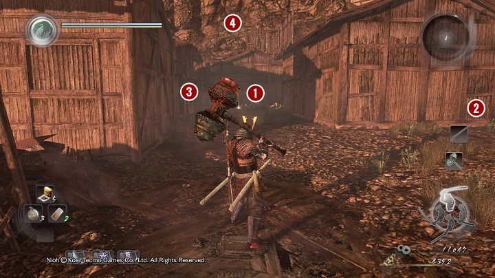Już na wejściu zauważysz samuraja [1], który aż się prosi o strzał w głowę - NiOh: Śmierć bandytom (Death to Bandits) - solucja, opis przejścia - NiOh - poradnik do gry