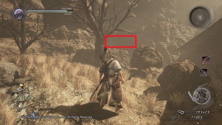 Ostatni Kodama kryje się na półce skalnej, która jest dosyć mało widoczna pomimo faktu, że jest na początku lokacji - NiOh: Trzej gniewni bogowie (The Three Angry Gods) - solucja, opis przejścia - NiOh - poradnik do gry