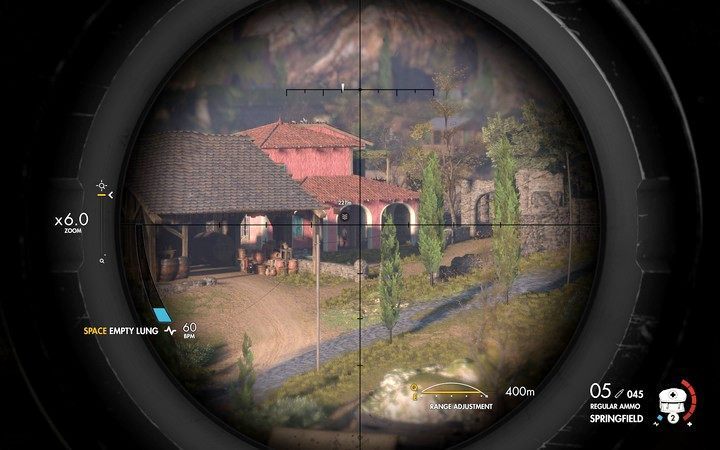 Jednego z grupy oficerów możesz wykończyć już ze zrujnowanej wieży (M1,2) na początku gry - Zabójstwo oficerów w San Celini | Sniper Elite 4 - Sniper Elite 4 - poradnik do gry