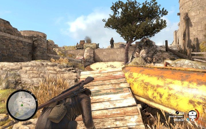 Jeśli się pospieszysz zdejmiesz przeciwnika na murze nim zmieni pozycję - Informacje o zadaniu we Wsi Bitanti | Sniper Elite 4 - Sniper Elite 4 - poradnik do gry