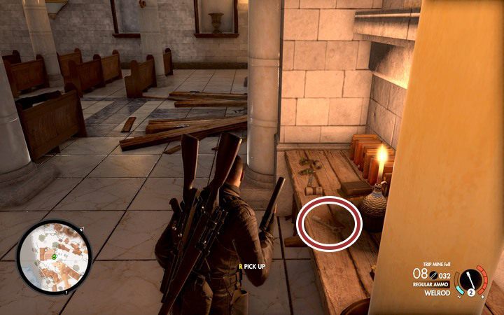 Klucz do mauzoleum znajduje się przy wyjściu z kościoła - Przeszukanie cmentarza we Wsi Bitanti | Sniper Elite 4 - Sniper Elite 4 - poradnik do gry