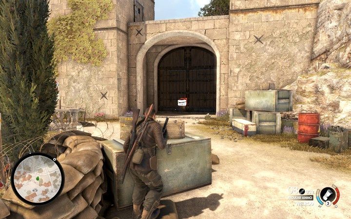 Na koniec dostań się do zamku wysadzając główną bramę - Znajdź kwaterę partyzantów we Wsi Bitanti | Sniper Elite 4 - Sniper Elite 4 - poradnik do gry