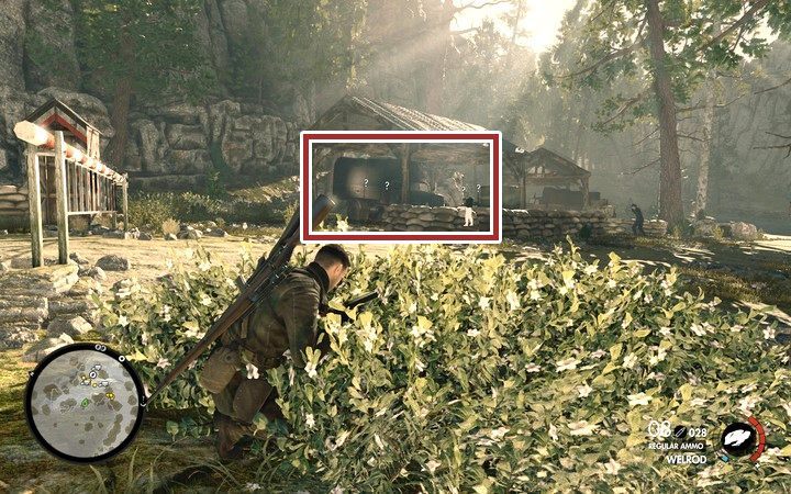 Rzucaj kamienie w samochody a potem je wysadzaj. Na wyższych poziomach trudności oponenci nie dadzą się nabrać na tą sztuczkę dwa razy - Wysadź magazyn w lokacji Wiadukt Regilino | Sniper Elite 4 - Sniper Elite 4 - poradnik do gry