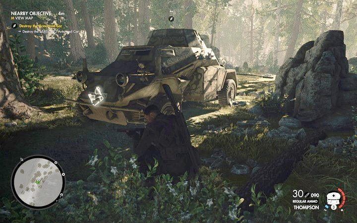 Ustaw zapalnik czasowy w bombie lub wysadź ją strzałem z odległości - Zniszcz wóz opancerzony Sd. Kfz 222 w lokacji Wiadukt Regilino | Sniper Elite 4 - Sniper Elite 4 - poradnik do gry