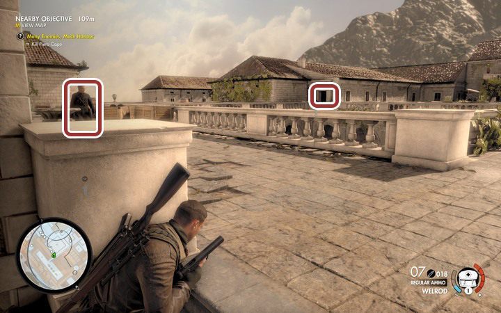 Kieruj się w stronę dziedzińca klasztoru - Capo i dwa ostatnie dokumenty w lokacji Klasztor Abrunza | Sniper Elite 4 - Sniper Elite 4 - poradnik do gry