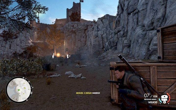 Idź wzdłuż wybrzeża (M6,6) na zachód od miejsca rozpoczęcia zadania - II, III i IV działo nadbrzeżne w lokacji Obiekt Magazzeno | Sniper Elite 4 - Sniper Elite 4 - poradnik do gry
