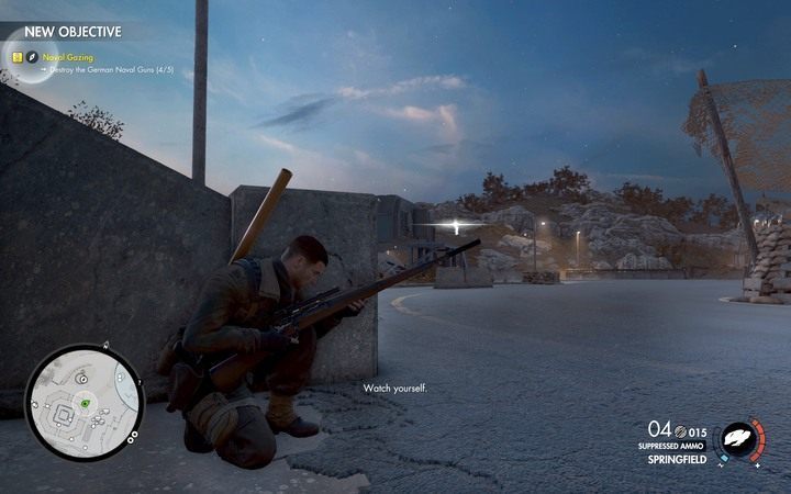 Uważaj na snajperów, gdy będziesz wybierał się do ostatniego działa - Drugi dokument, antena i V działo w lokacji Obiekt Magazzeno | Sniper Elite 4 - Sniper Elite 4 - poradnik do gry