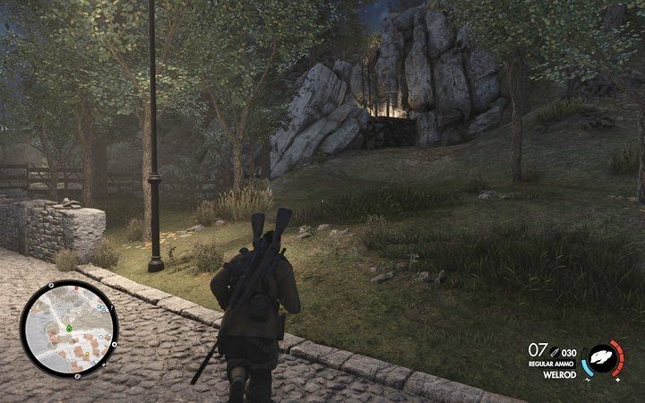 Idź drogą na zachód, jeśli wespniesz się po drabinie do góry, wpadniesz w konflikt nazistów i rebeliantów - I i II działo, sejf Rothbauera w lokacji Willa Giovi Fiorini | Sniper Elite 4 - Sniper Elite 4 - poradnik do gry