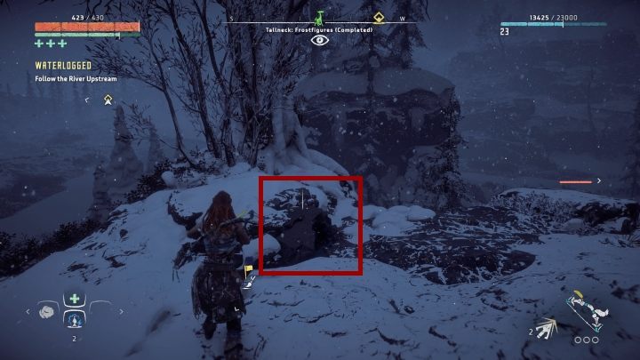 Nieopodal miejsca, gdzie spotkałeś Żyrafa znajduje się droga, która prowadzi do kotliny - Pigmenty | Sekrety i znajdźki w Horizon Zero Dawn: The Frozen Wilds - Horizon Zero Dawn - poradnik, solucja