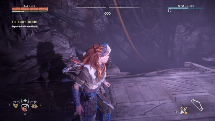 Zbierz wszystkie notatki i zejdź w głąb ruin poprzez widoczną powyżej dziurę w podłodze - Horizon Zero Dawn: Kurhan (Grave-Hoard) solucja - Horizon Zero Dawn - poradnik, solucja
