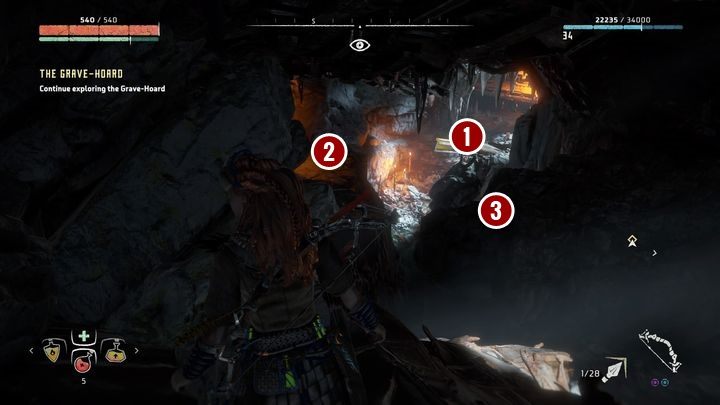 Gdy uśmiercisz ostatniego z przeciwników udaj się do dalszej części ruin - Horizon Zero Dawn: Kurhan (Grave-Hoard) solucja - Horizon Zero Dawn - poradnik, solucja