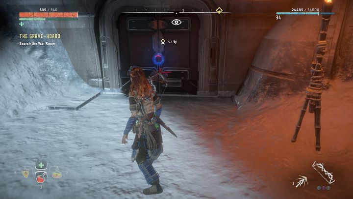 Po wszystkim zbierz porozrzucane w pobliżu przedmioty i udaj się do drzwi wskazanych przez znacznik zadania - Horizon Zero Dawn: Kurhan (Grave-Hoard) solucja - Horizon Zero Dawn - poradnik, solucja