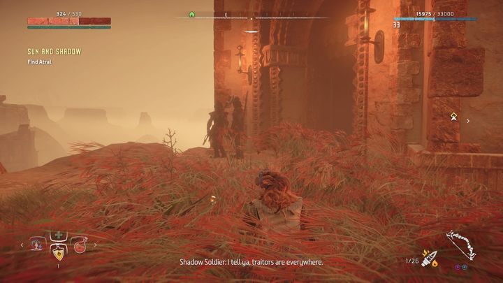 Ścieżka wiedzie do posterunku żołnierzy Carja - Horizon Zero Dawn: Słońce i cień (Sun and Shadow) | Solucja - Horizon Zero Dawn - poradnik, solucja