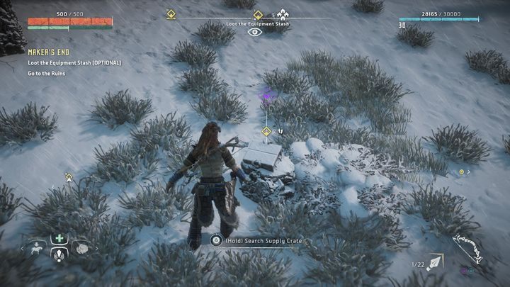 Gdy tylko zbliżysz się do obszaru oznaczonego zadaniem, to tajemniczy głos znowu nawiąże łączność za Aloy - Horizon Zero Dawn: Ustronie stwórcy (Makers End) solucja - Horizon Zero Dawn - poradnik, solucja