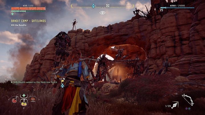 W tym przypadku obóz jest dość rozległy, ale nie dzięki temu powinieneś mieć problemu ze znalezieniem większej kępki krzaków - Horizon Zero Dawn: Obozy Bandytów - mapa - Horizon Zero Dawn - poradnik, solucja