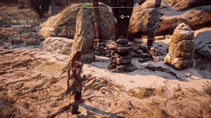 W pobliżu bramy do Strażnicy Matki trafisz na zbezczeszczony ołtarz - Horizon Zero Dawn: Zapomniani (The Forgotten) | Obręcz, solucja - Horizon Zero Dawn - poradnik, solucja