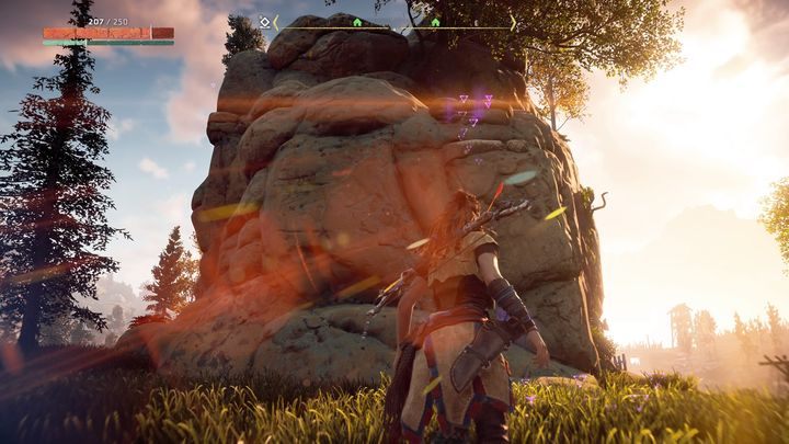 Broma znajdziesz na skale widocznej na obrazku - Horizon Zero Dawn: Zapomniani (The Forgotten) | Obręcz, solucja - Horizon Zero Dawn - poradnik, solucja