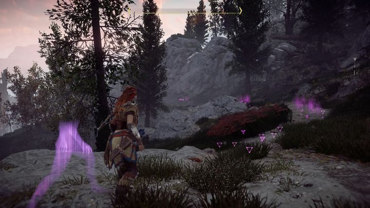 Po zbadaniu wszystkich elementów zobaczysz szlak, który wiedzie w góry - Horizon Zero Dawn: Ślad dowódczyni (The War Chief Trail) solucja - Horizon Zero Dawn - poradnik, solucja