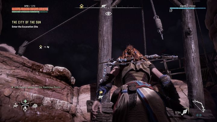 Wskocz na miejsce widoczne na obrazku i kieruj się w stronę znacznika - Horizon Zero Dawn: Miasto Słońca (City of The Sun) solucja - Horizon Zero Dawn - poradnik, solucja