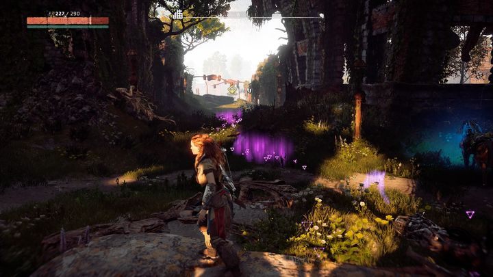 Podążaj za znacznikiem, a szybko trafisz na leżące wokół uszkodzone maszyny - Horizon Zero Dawn: Sanktuarium (Sanctuary) - zadanie | Korona matki, solucja - Horizon Zero Dawn - poradnik, solucja