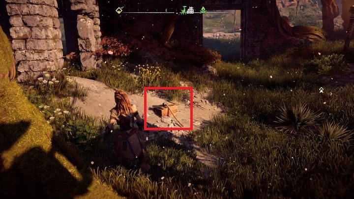 Po walce zbadaj widoczną na obrazku skrzynię - Horizon Zero Dawn: Sanktuarium (Sanctuary) - zadanie | Korona matki, solucja - Horizon Zero Dawn - poradnik, solucja