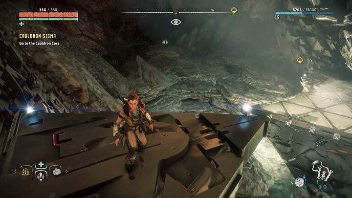 Zejdź po linie i wskocz na widoczną na obrazku platformę - Horizon Zero Dawn: Kocioł SIGMA (Cauldron SIGMA) | Korona matki - Horizon Zero Dawn - poradnik, solucja