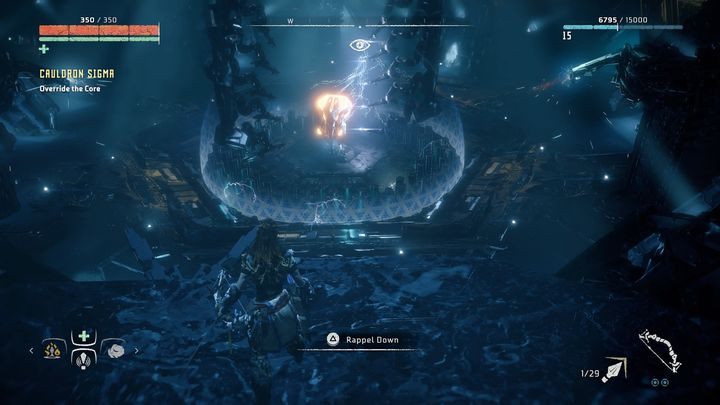 Po chwili uruchomiony zostanie zapis gry, przed tobą walka z Nadymaczem Ognistym - Horizon Zero Dawn: Kocioł SIGMA (Cauldron SIGMA) | Korona matki - Horizon Zero Dawn - poradnik, solucja