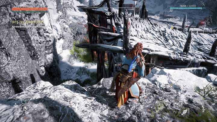 Najważniejszy jest fakt, ze maszyny mogą cię wykryć, ale nie zaatakują cie do czasu, aż zostaną uwolnione - Horizon Zero Dawn: Na ziemie graniczne (Into the Borderlands) solucja - Horizon Zero Dawn - poradnik, solucja