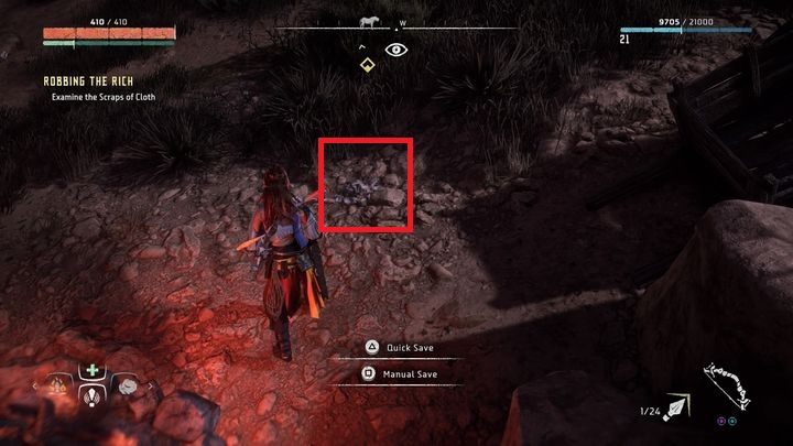 W dalszym etapie zadania musisz udać się w okolice ruin Zszarzałe kości - Horizon Zero Dawn: Zabierać bogatym (Robbing the Rich) | Południk, solucja - Horizon Zero Dawn - poradnik, solucja