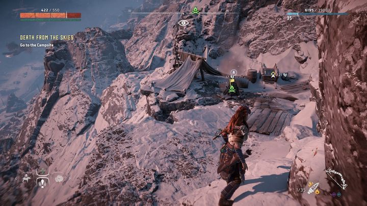 Po drodze miniesz widoczne na obrazku obozowisko - Horizon Zero Dawn: Śmierć z przestworzy (Death from the Skies) | Solucja - Horizon Zero Dawn - poradnik, solucja