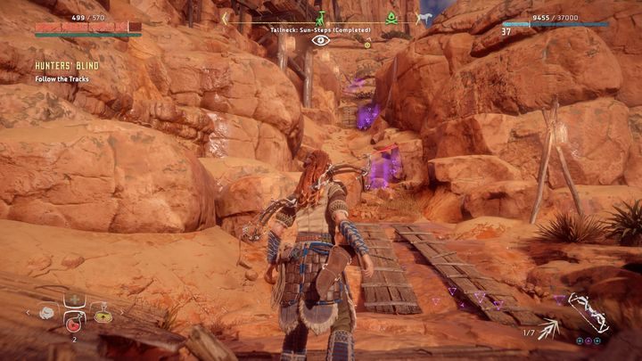 Wespnij się na skalną półkę i uruchom Fokus - Horizon Zero Dawn: Ambona łowców (Hunters Blind) | Południk, solucja - Horizon Zero Dawn - poradnik, solucja