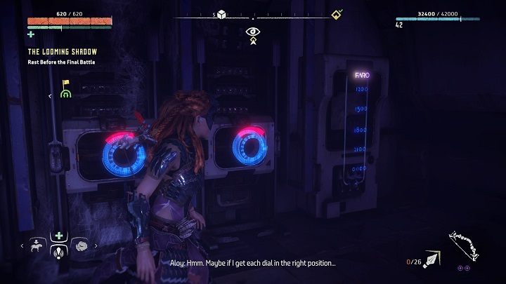 Po przygotowaniu panelu wejdź w interakcję w maszyną szyfrującą, a zobaczysz powyższy obrazek - Horizon Zero Dawn: Starożytna zbrojownia (The Ancient Armory) | Świat, solucja - Horizon Zero Dawn - poradnik, solucja