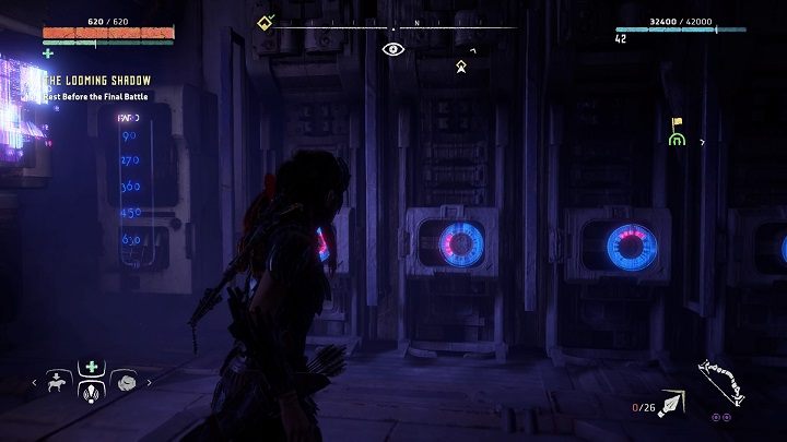 Tam znajdziesz kolejny panel, w którym musisz umieścić trzy ogniwa - Horizon Zero Dawn: Starożytna zbrojownia (The Ancient Armory) | Świat, solucja - Horizon Zero Dawn - poradnik, solucja