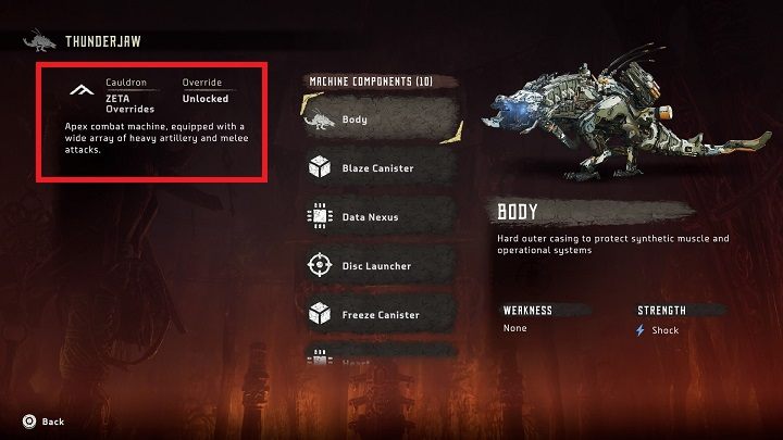 Wszystkie informacje związane z dominację maszyny znajdziesz na jej stronie w katalogu maszyn. - Horizon Zero Dawn: Dominacja - Horizon Zero Dawn - poradnik, solucja