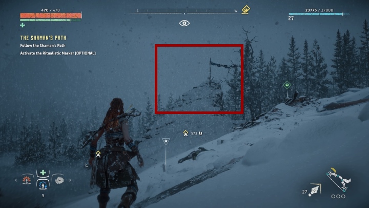 Niestety, jest ona zniszczona w znacznym stopniu, więc wyrostki, które powinny doprowadzić cię na górę zostały zniszczone - Jak wspiąć się na Żyrafa w The Frozen Wilds? - Horizon Zero Dawn - poradnik, solucja