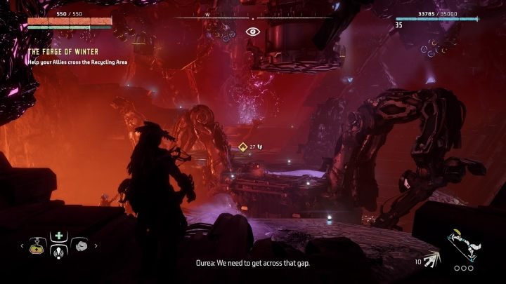 Skorzystaj z głowy Żyrafa zlokalizowanej nieopodal, by zjechać na dół sali - Horizon Zero Dawn: Kocioł EPSILON (Cauldron EPSILON) - Horizon Zero Dawn - poradnik, solucja