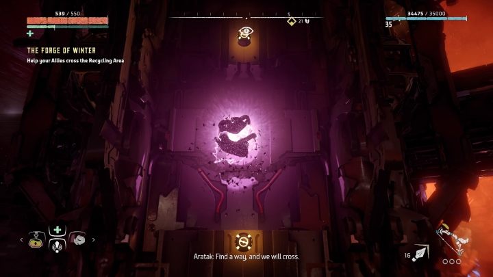 Na tej platformie znajdziesz inną, która podnosi się w górę i w dół - Horizon Zero Dawn: Kocioł EPSILON (Cauldron EPSILON) - Horizon Zero Dawn - poradnik, solucja