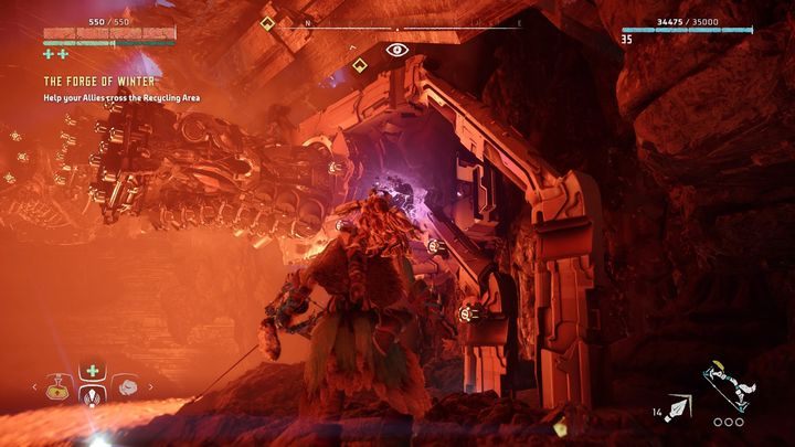 Wskocz na elementy konstrukcji i przechodź w bok po uchwytach zamocowanych na ruchomych platformach - Horizon Zero Dawn: Kocioł EPSILON (Cauldron EPSILON) - Horizon Zero Dawn - poradnik, solucja