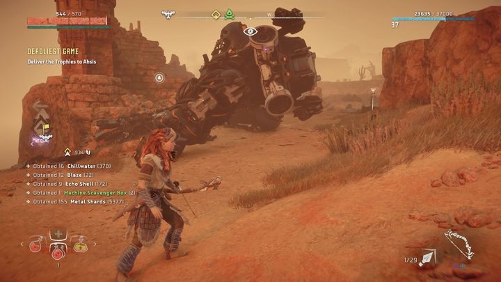 W miejscu wskazanym znacznikiem znajdziesz wspomnianą maszynę - Horizon Zero Dawn: Najbardziej niebezpieczna z gier (Deadliest Game) | Solucja - Horizon Zero Dawn - poradnik, solucja