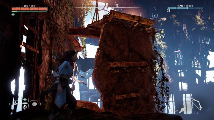 Wdrap się po niej na półkę, a następnie na kolejny słup do wspinaczki - Horizon Zero Dawn: Widokówki - lista, mapa | Kolekcje i znajdźki - Horizon Zero Dawn - poradnik, solucja