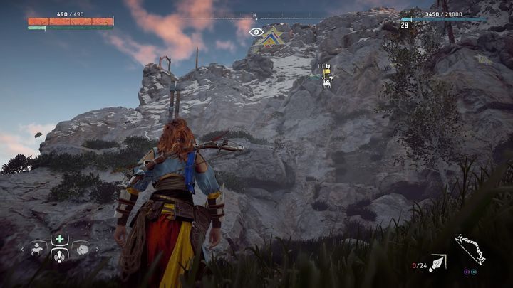 Wdrap się po jednej ze skalnych ścian, a szybko trafisz na całe pasmo uchwytów do wspinaczki - Horizon Zero Dawn: Banuckie figurki - lista, mapa | Kolekcje i znajdźki - Horizon Zero Dawn - poradnik, solucja