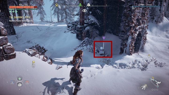 W drodze do Szczeliny natrafisz na ruiny, które przypominają łuk - Figurki zwierząt | Sekrety i znajdźki w Horizon Zero Dawn: The Frozen Wilds - Horizon Zero Dawn - poradnik, solucja
