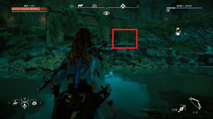 W pobliżu obszaru wskazanego znacznikiem znajdziesz wąską rzekę - Horizon Zero Dawn: Starożytne naczynia - lista, mapa | Kolekcje i znajdźki - Horizon Zero Dawn - poradnik, solucja