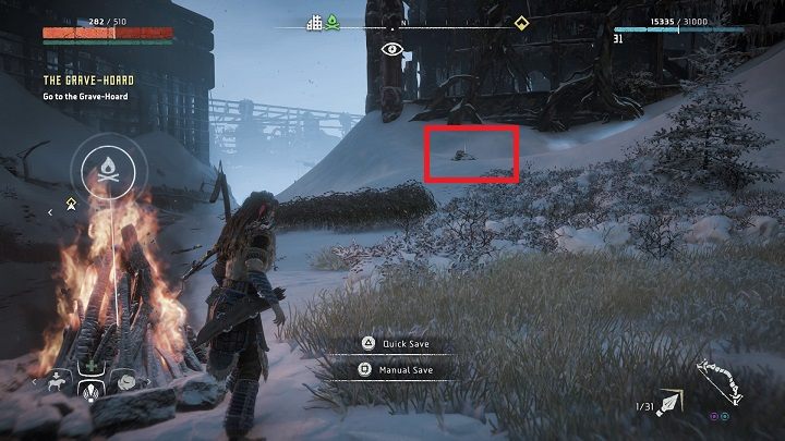 Bezpośrednio obok najbliższego ogniska przy Ustroniu Stwórcy - Horizon Zero Dawn: Starożytne naczynia - lista, mapa | Kolekcje i znajdźki - Horizon Zero Dawn - poradnik, solucja